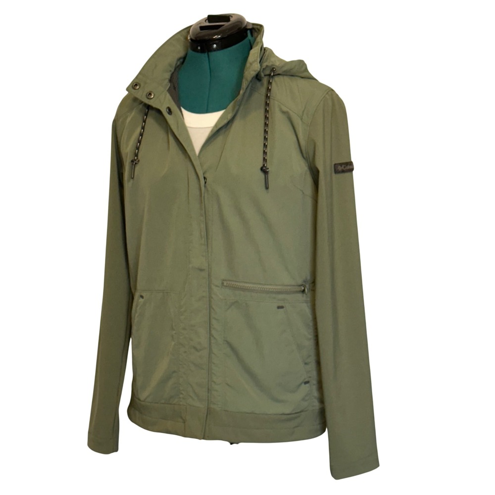 Columbia Womens Green Hooded Windbreaker Snap Front Jacket XK0765 Size Small